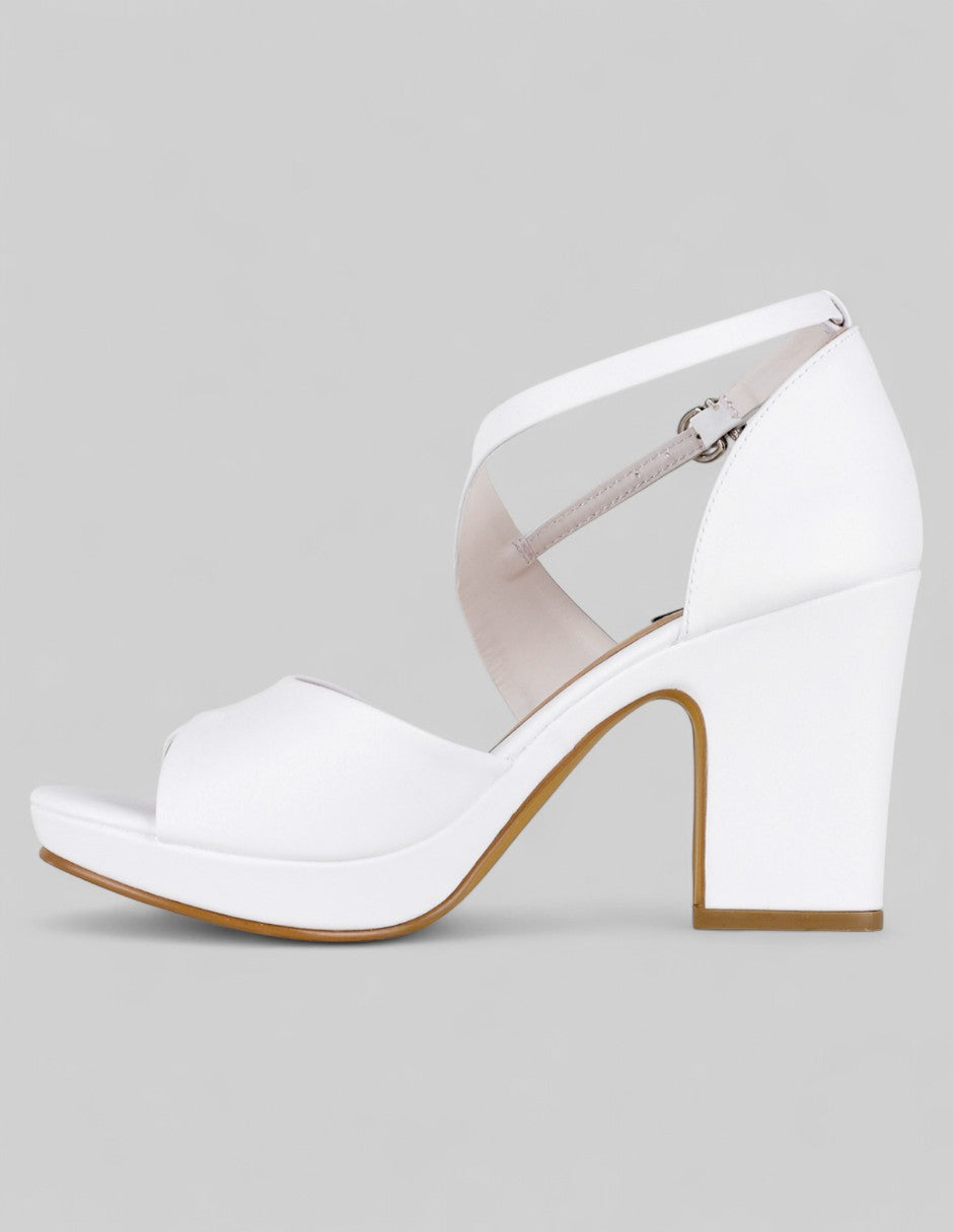 Sandalia con tacón Classy en Piel vegana – Blanco