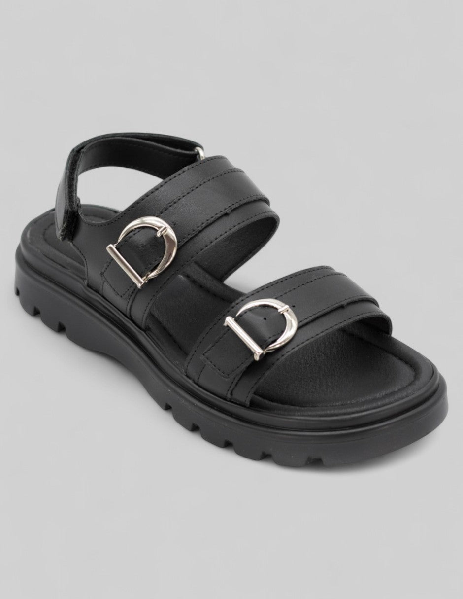Sandalias de piso Exterior Piel vegana Color Negro Para Mujer De RBCOLLECTION