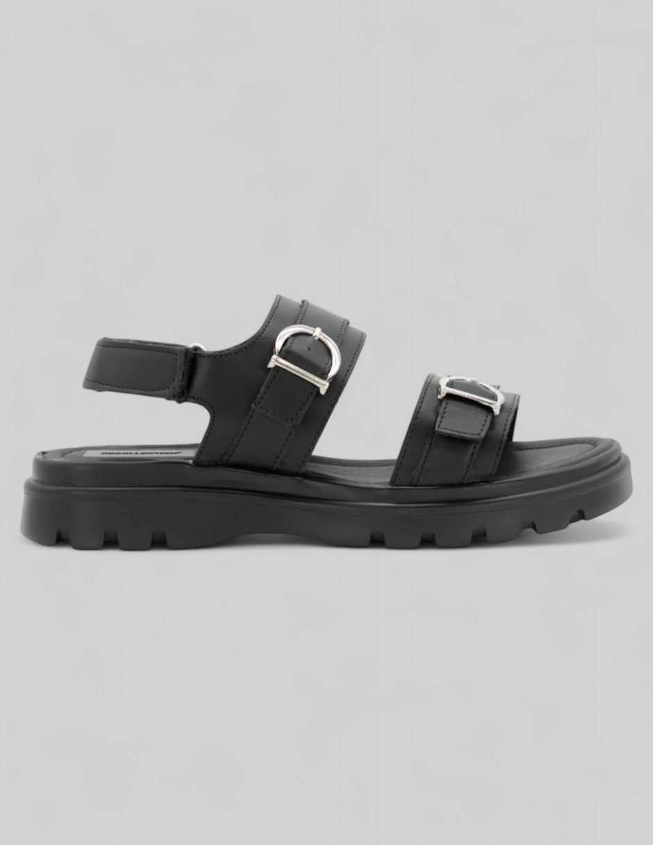 Sandalias de piso Yuri en Piel vegana – Negro
