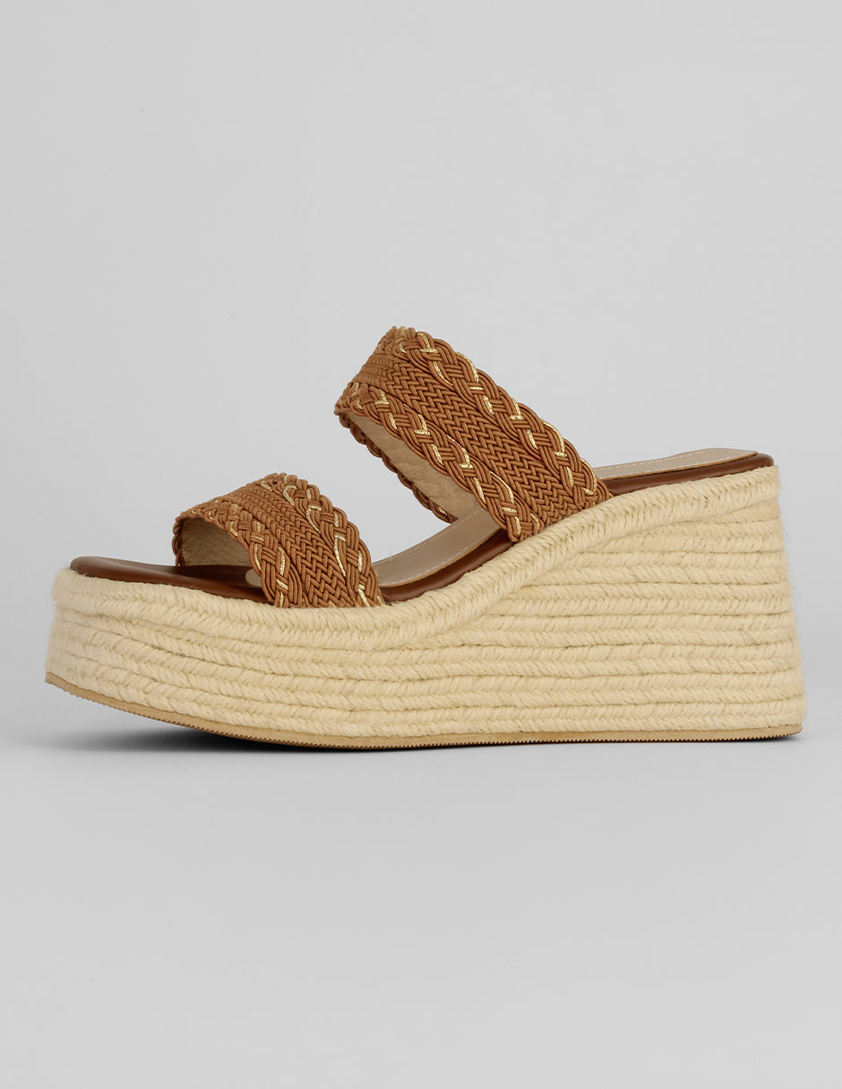 Sandalias con plataforma Exterior Textil Color Café Para Mujer De RBCOLLECTION