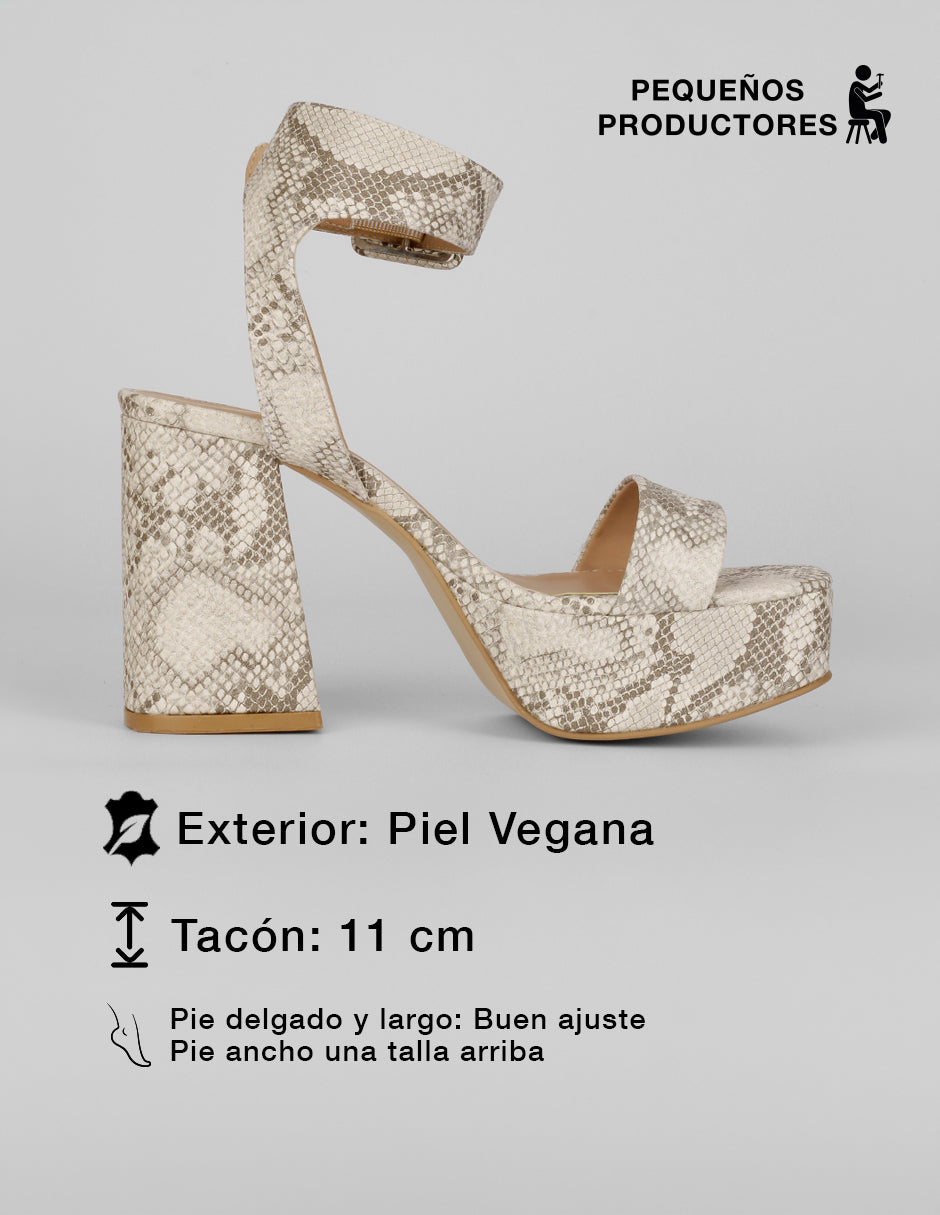 Sandalia con tacón Sylen  en Piel vegana – Animal print