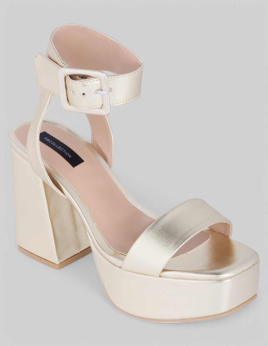 Sandalia con tacón Exterior Piel vegana Color Oro Para Mujer De RBCOLLECTION