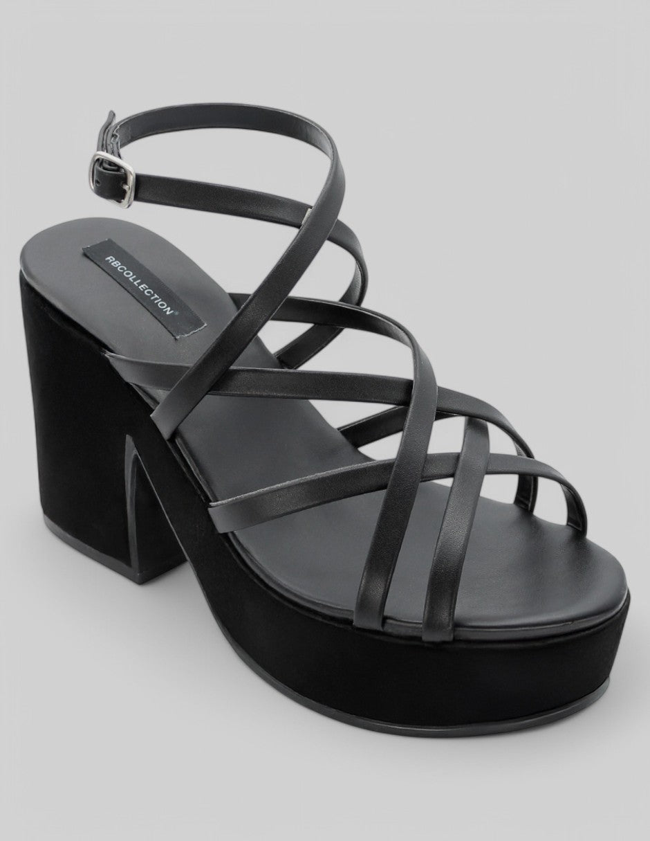 Sandalia con tacón Exterior Piel vegana Color Negro Para Mujer De RBCOLLECTION