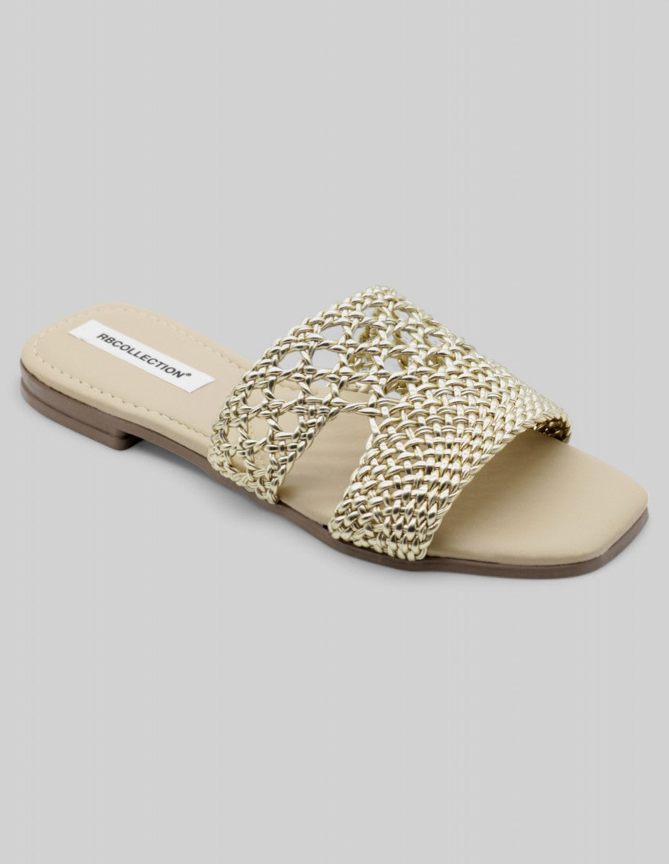 Sandalias de piso Exterior Piel vegana Color Oro Para Mujer De RBCOLLECTION
