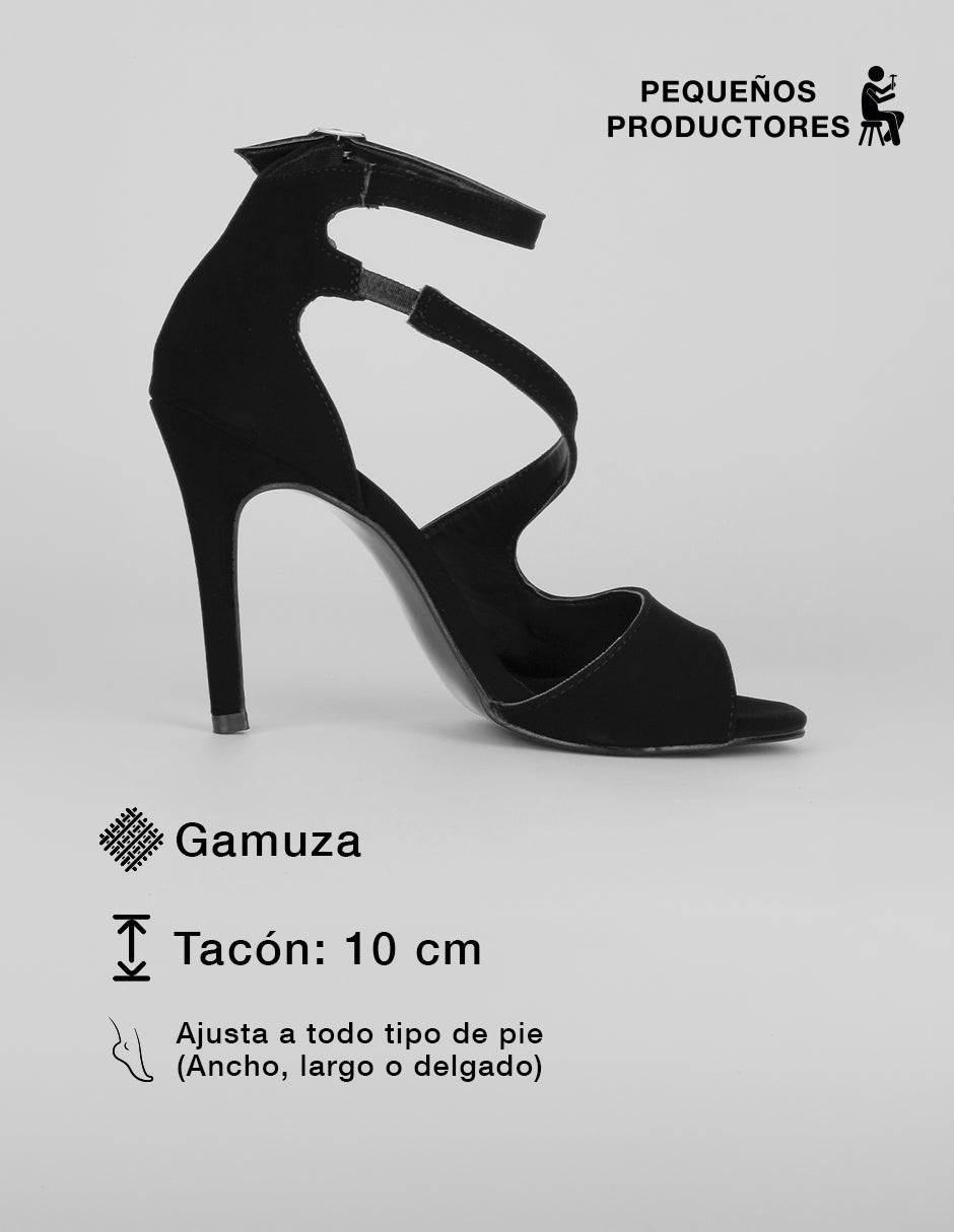 Sandalia con tacón Sylen en Gamuza – Negro