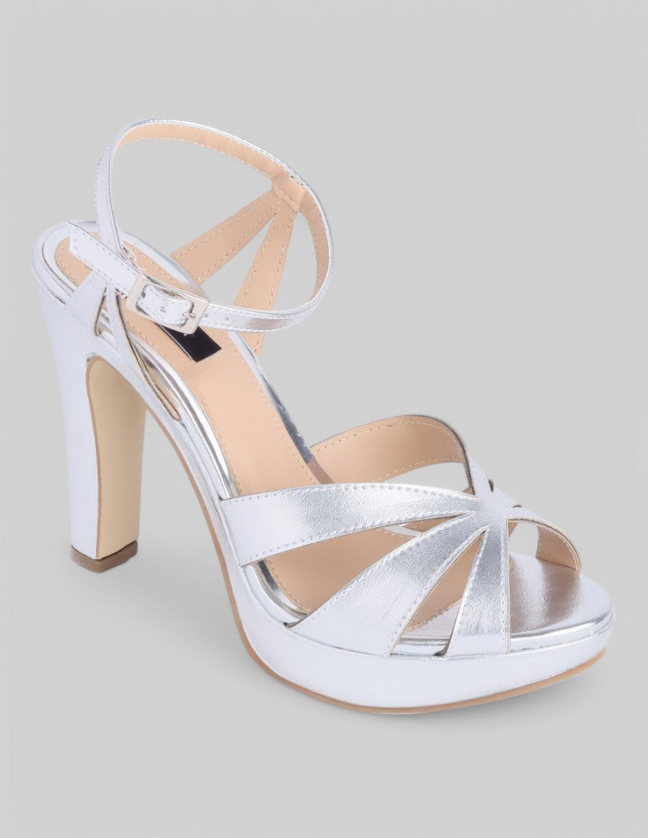 Sandalia con tacón Exterior Sintético Color Plata Para Mujer De RBCOLLECTION