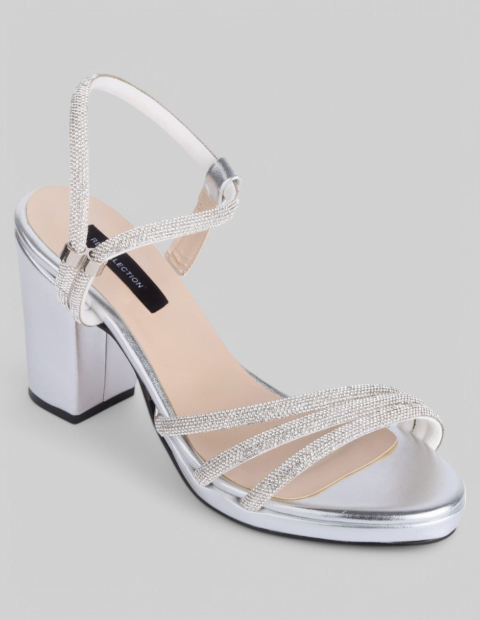 Sandalia con tacón Exterior Sintético Color Plata Para Mujer De RBCOLLECTION