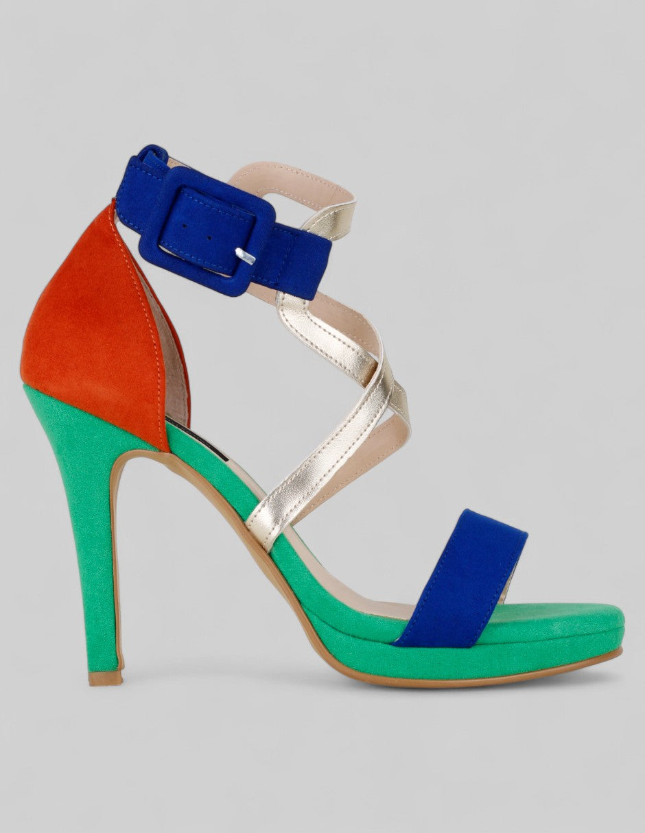 Sandalia con tacón Sylen en Textil – Multicolor