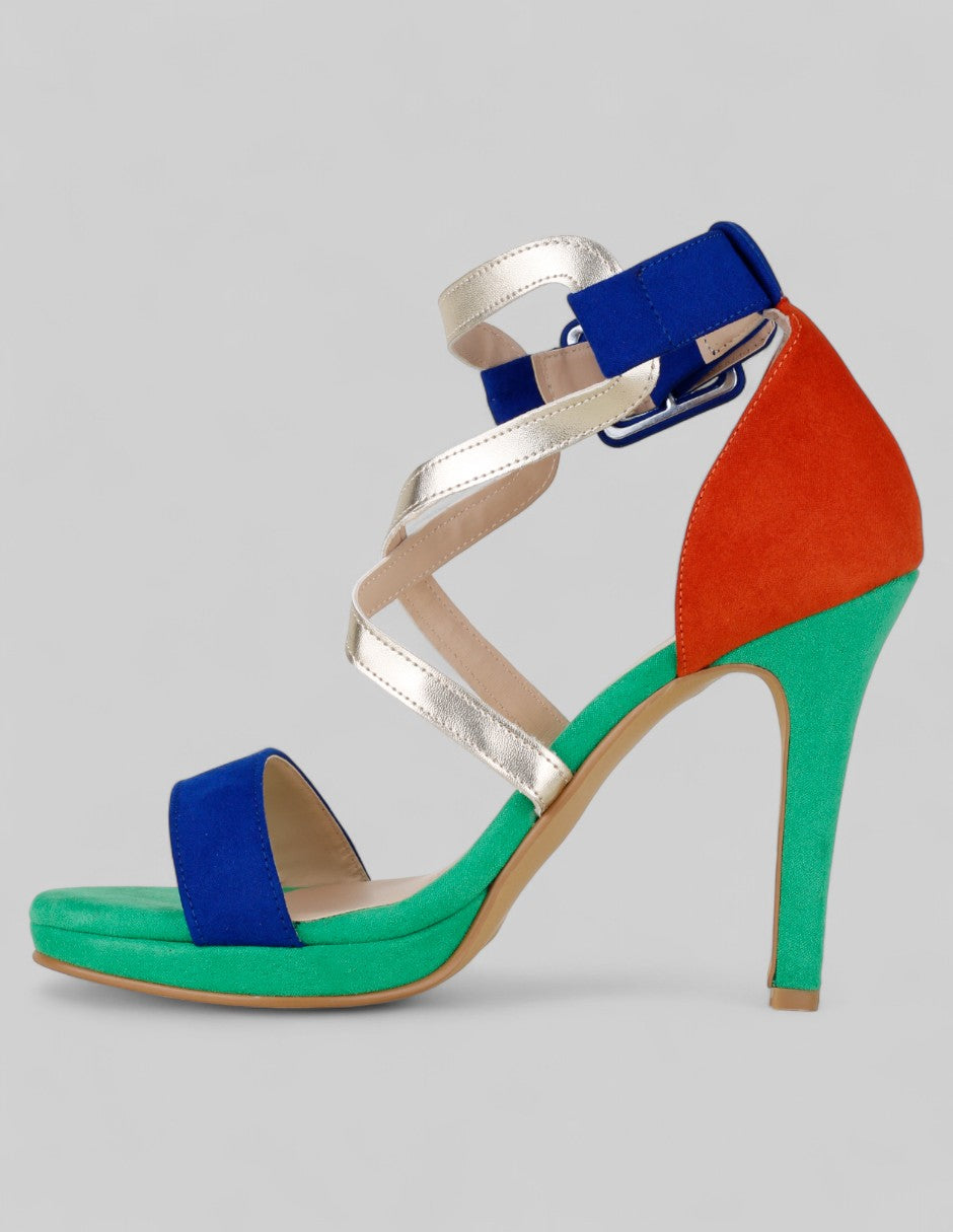 Sandalia con tacón Sylen en Textil – Multicolor