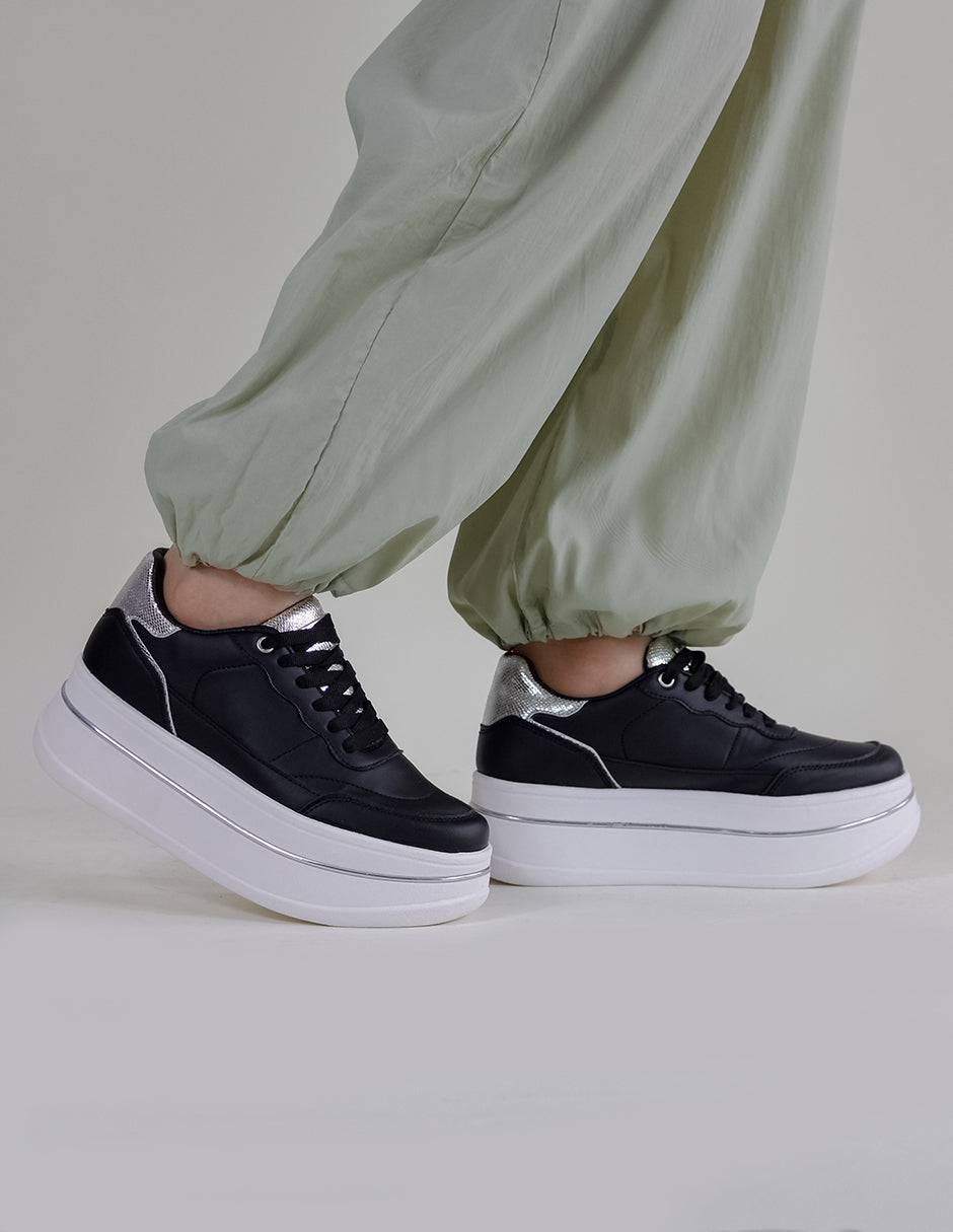 Tenis con cordones Chunk Piel vegana - Negro