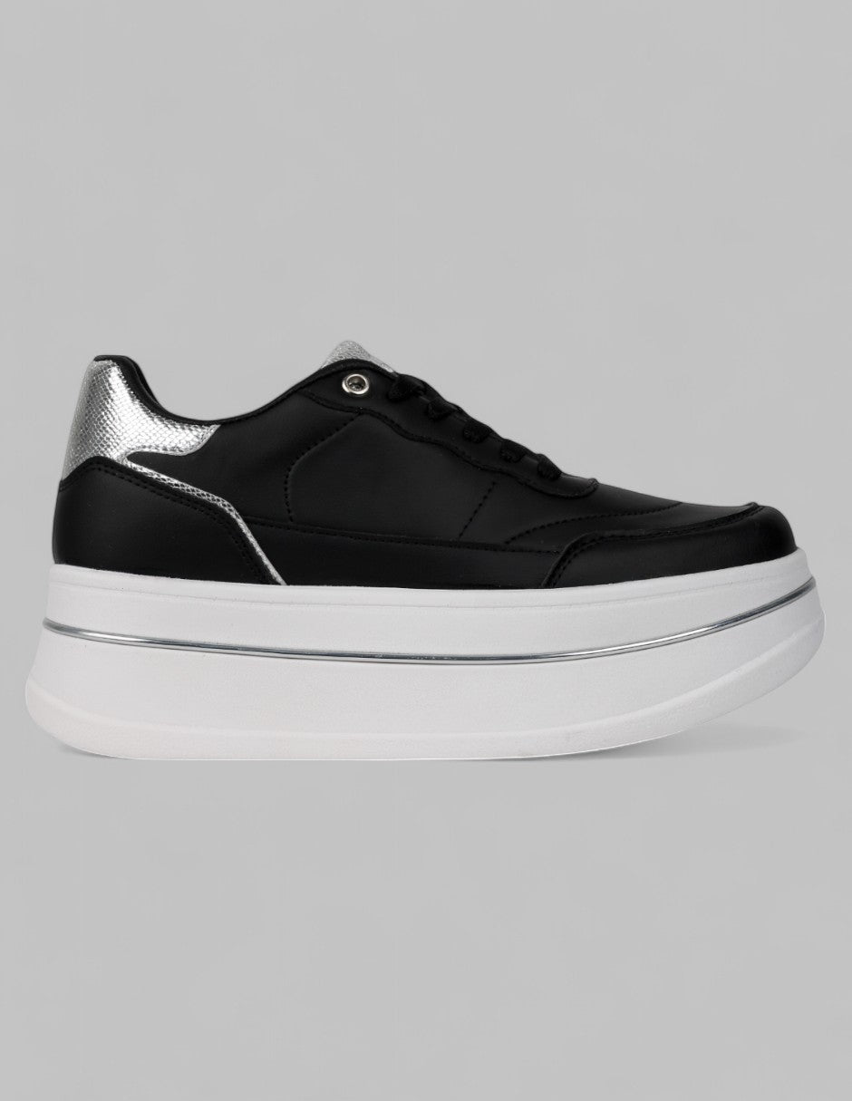 Tenis con cordones Exterior Piel vegana Color Negro Para Mujer De RBCOLLECTION