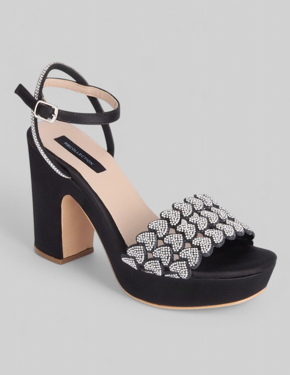 Sandalia con tacón Exterior Sintético Color Negro Para Mujer De RBCOLLECTION