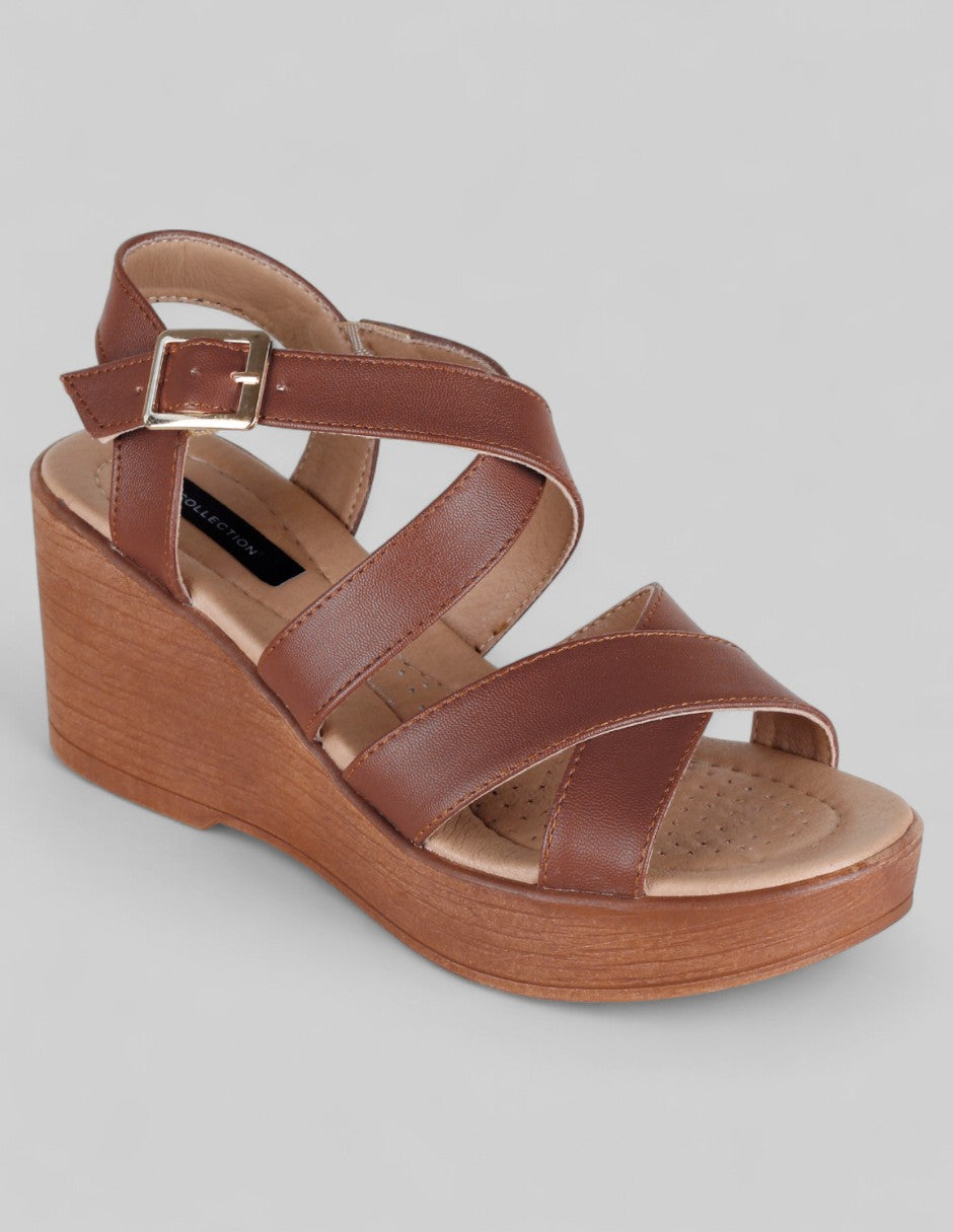 Sandalias con plataforma Naia en Piel vegana – Café