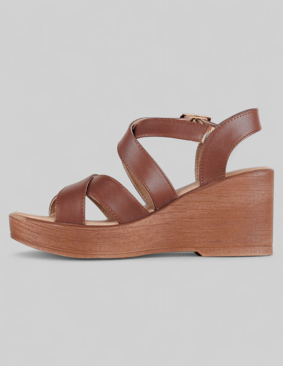 Sandalias con plataforma Naia en Piel vegana – Café