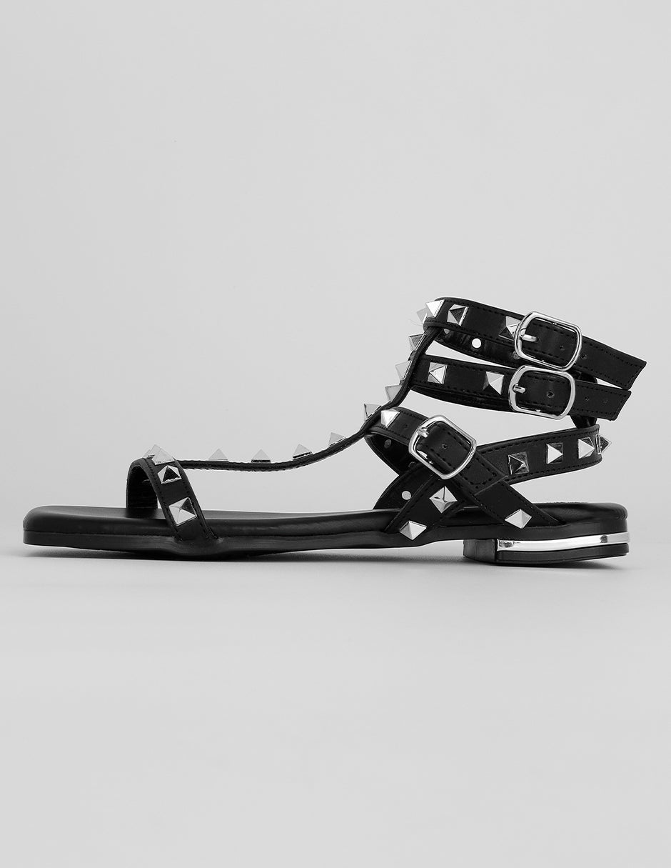 Sandalias de piso Exterior Piel vegana Color Negro Para Mujer De RBCOLLECTION