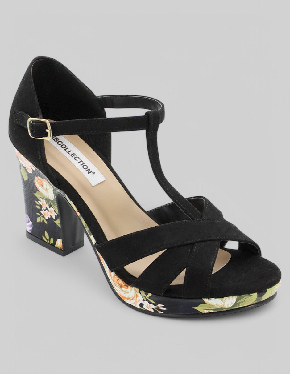 Sandalia con tacón Exterior Gamuza Color Negro Para Mujer De RBCOLLECTION