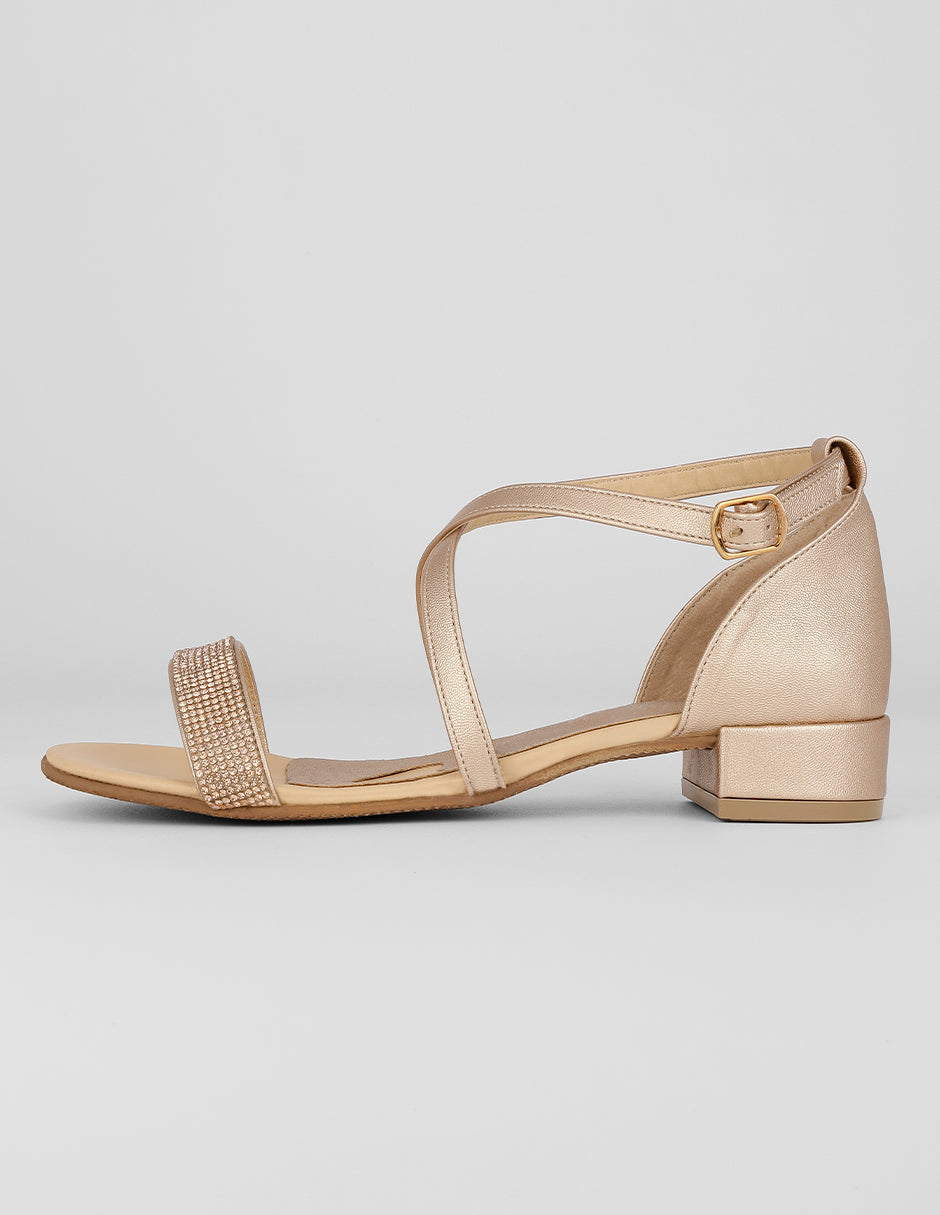 Sandalia con tacón Exterior Sintético Color Dorado Para Mujer De RBCOLLECTION