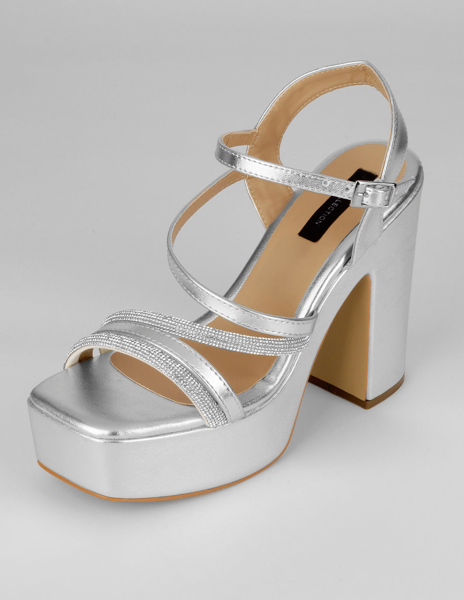 Sandalia con tacón Glowm en Sintético – Plata