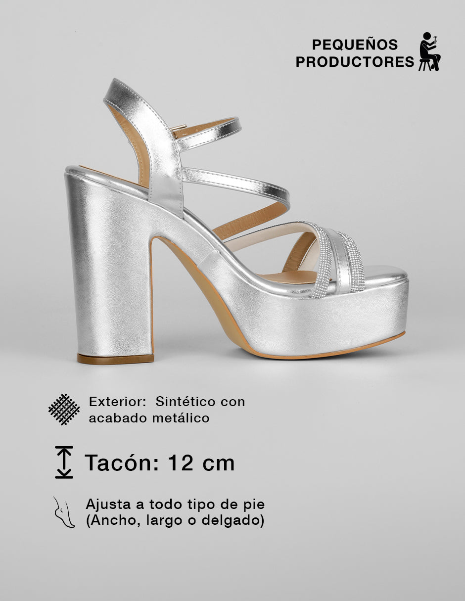 Sandalia con tacón Glowm en Sintético – Plata