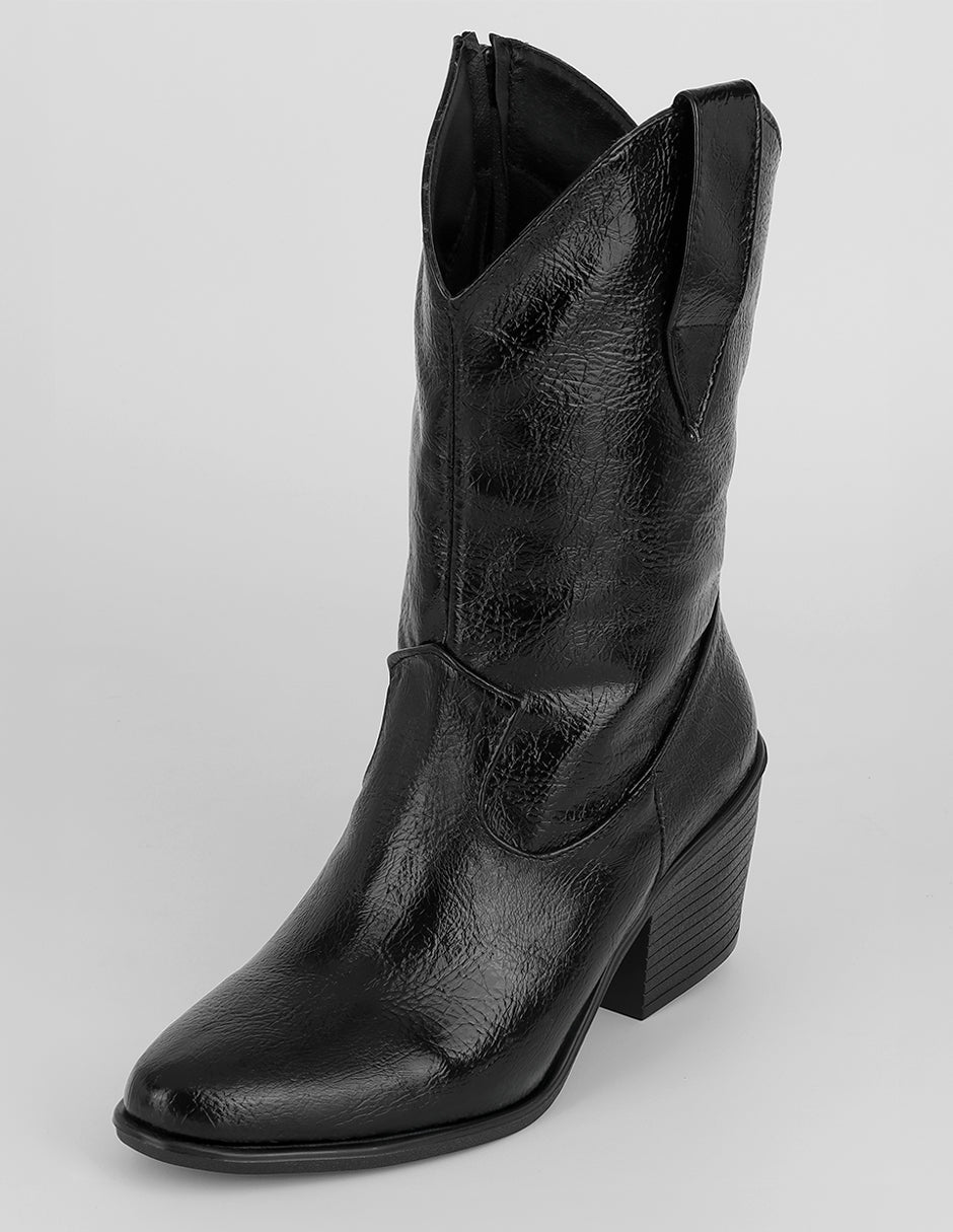 Botas tipo western West en Piel vegana – Negro