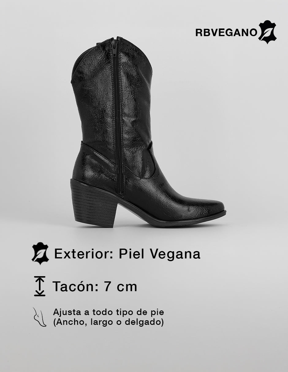 Botas tipo western West en Piel vegana – Negro