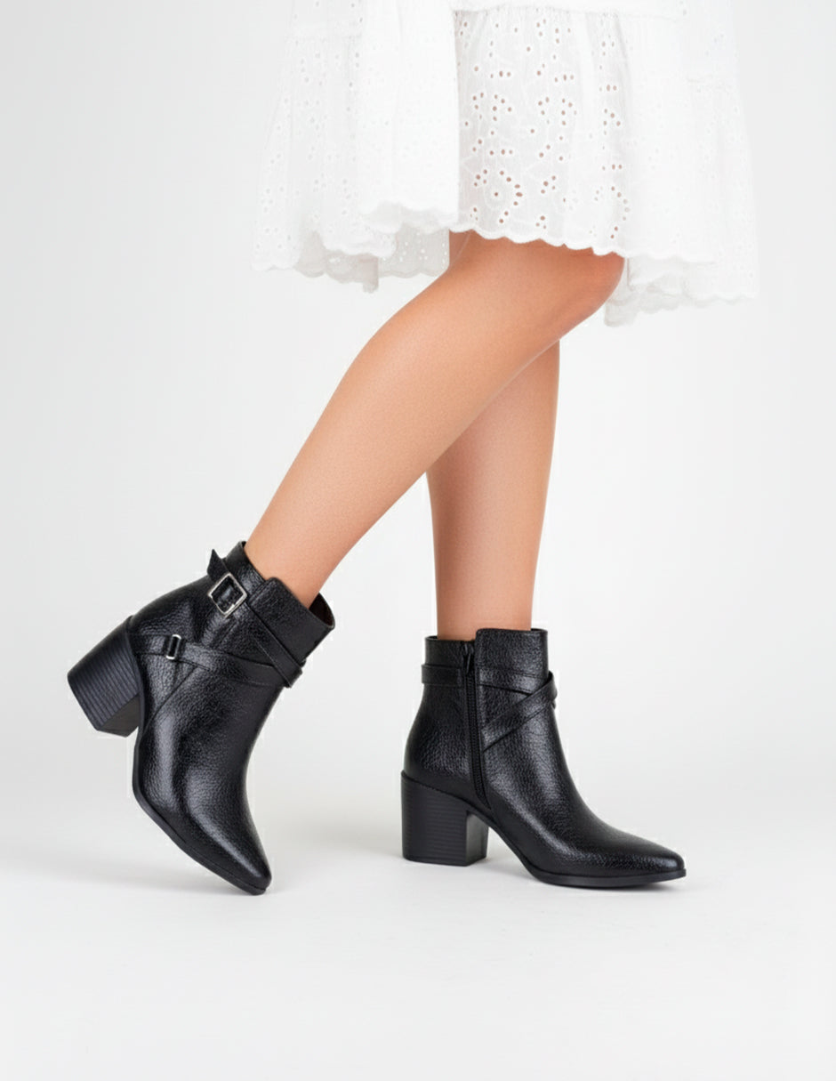 Botín con tacón Aurora en Piel vegana – Negro