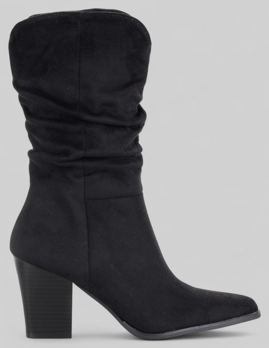 Botín con tacón Nutty en Gamuza – Negro