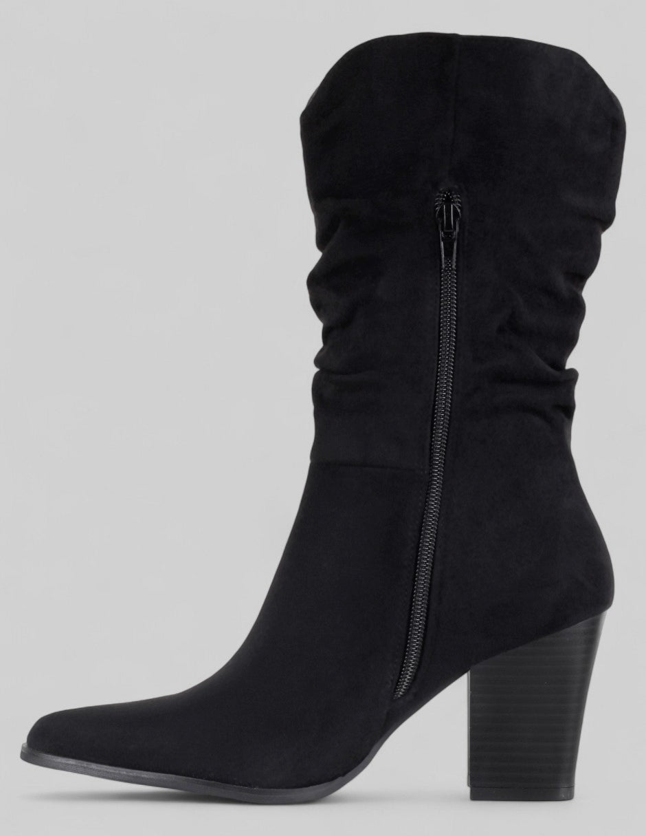 Botín con tacón Nutty en Gamuza – Negro