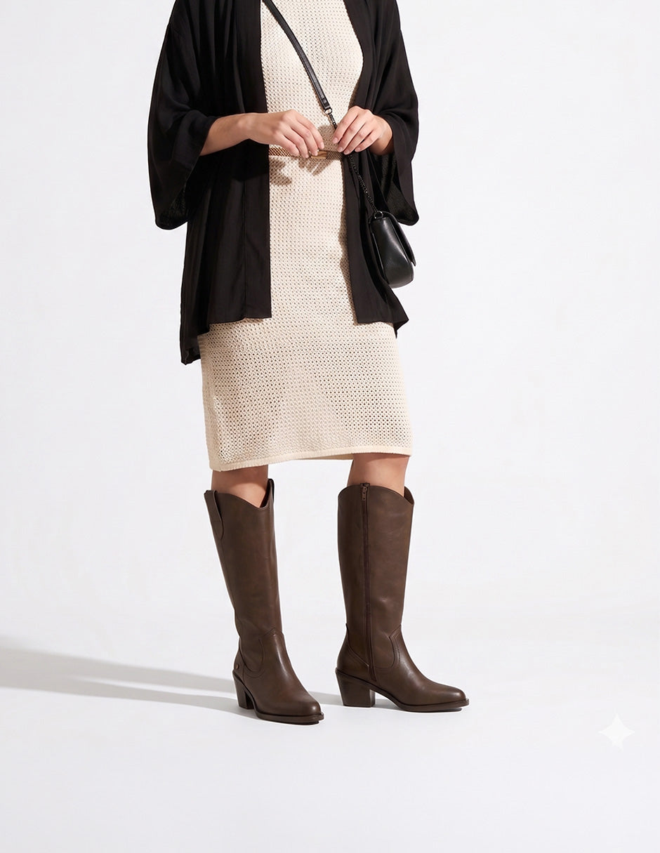 Botas altas West en Piel vegana – Café