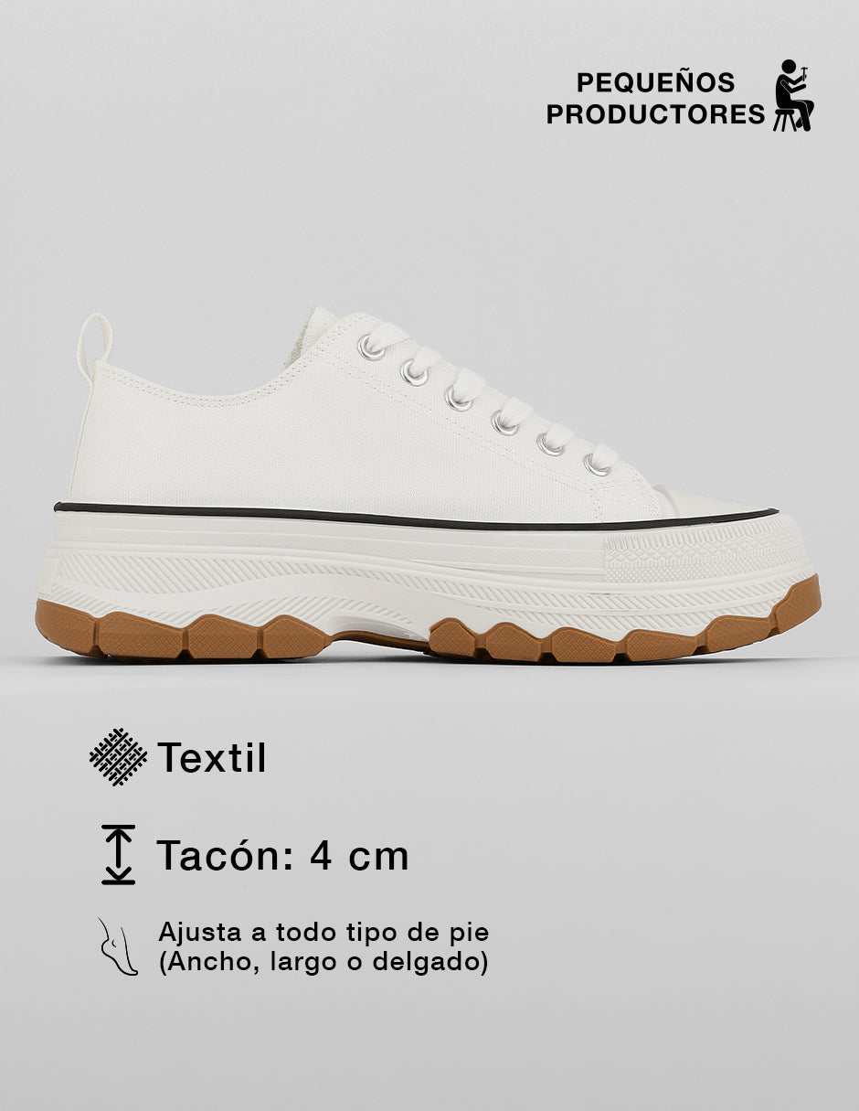Tenis con cordones  Play en Textil – Blanco