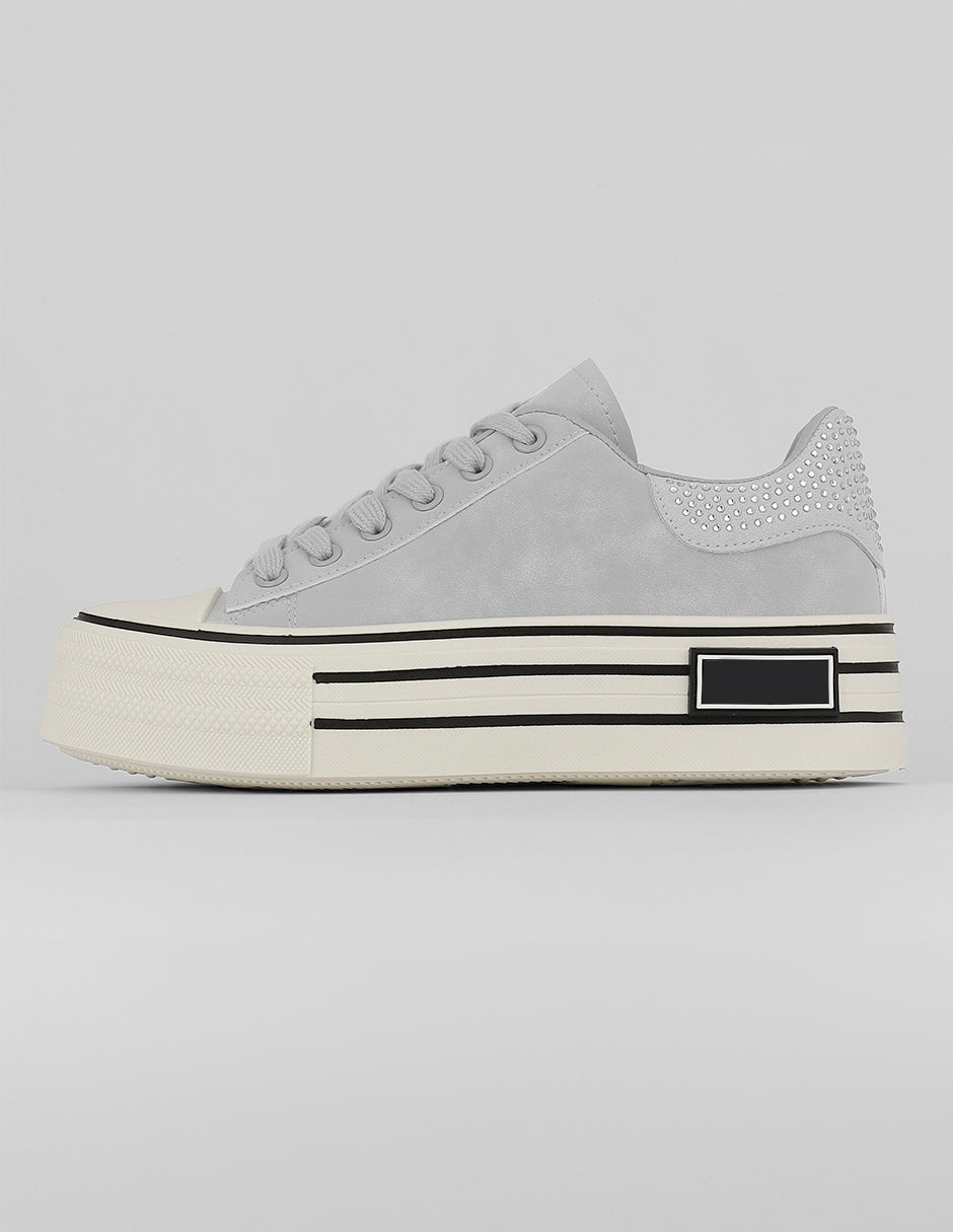 Tenis con cordones Exterior Piel vegana Color Gris Para Mujer De RBCOLLECTION