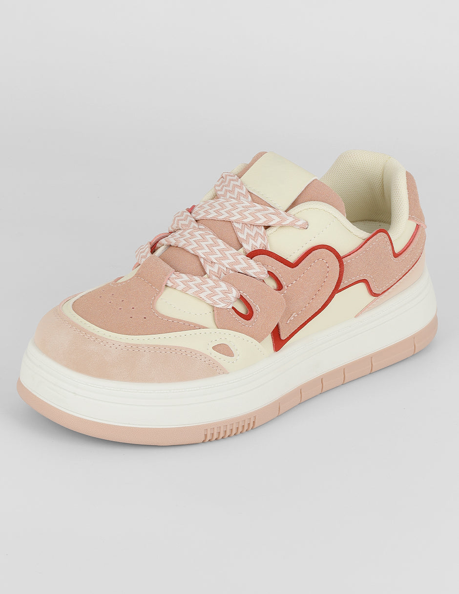 Tenis con cordones  Urban  en Piel vegana – Rosa