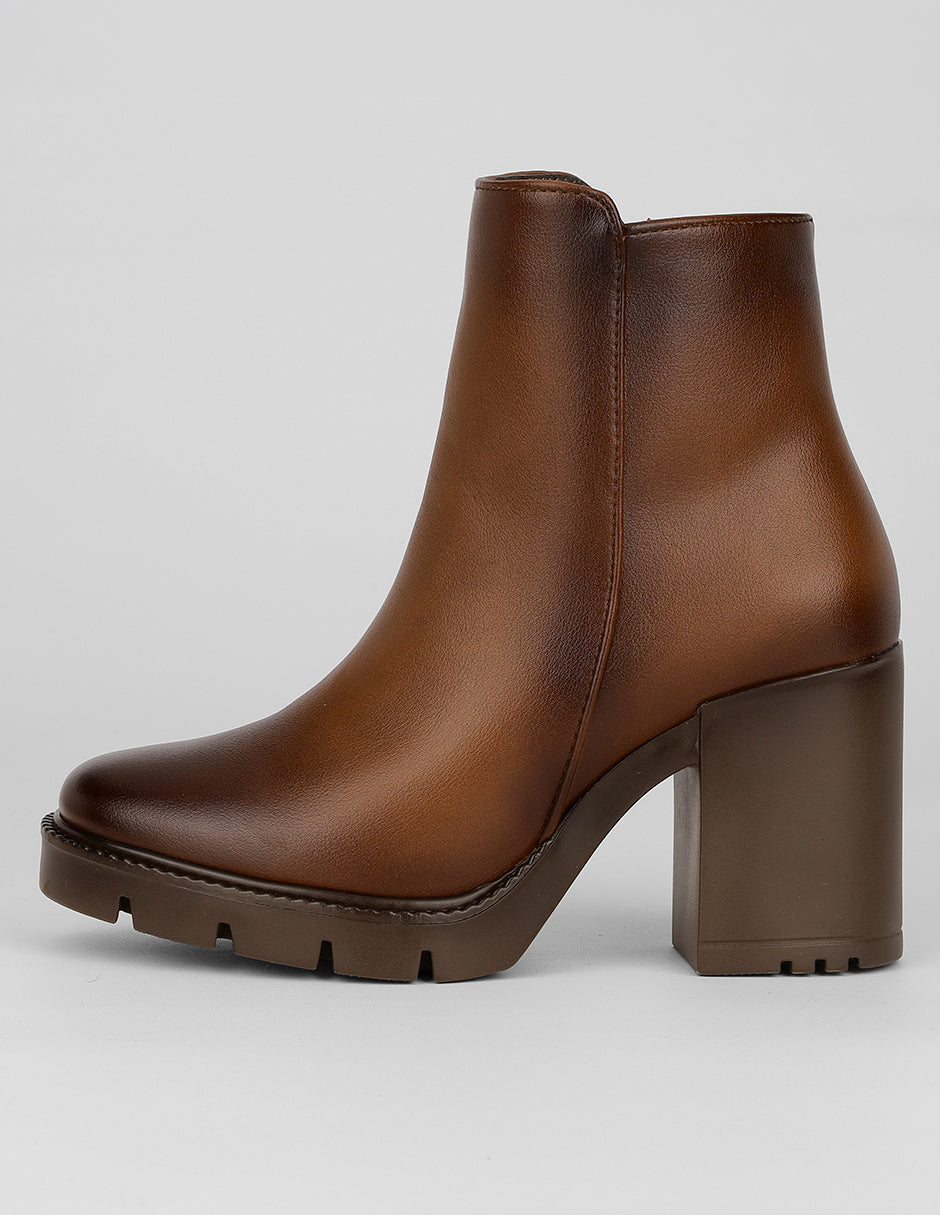 Botín con tacón Exterior Piel vegana Color Café Para Mujer De RBCOLLECTION