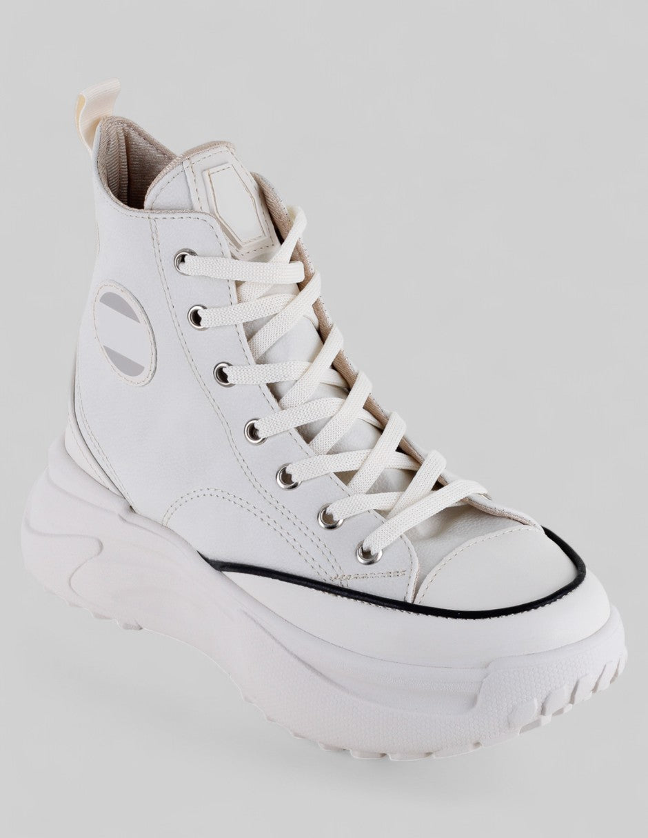 Tenis Botín Exterior Piel vegana Color Beige Para Mujer De RBCOLLECTION