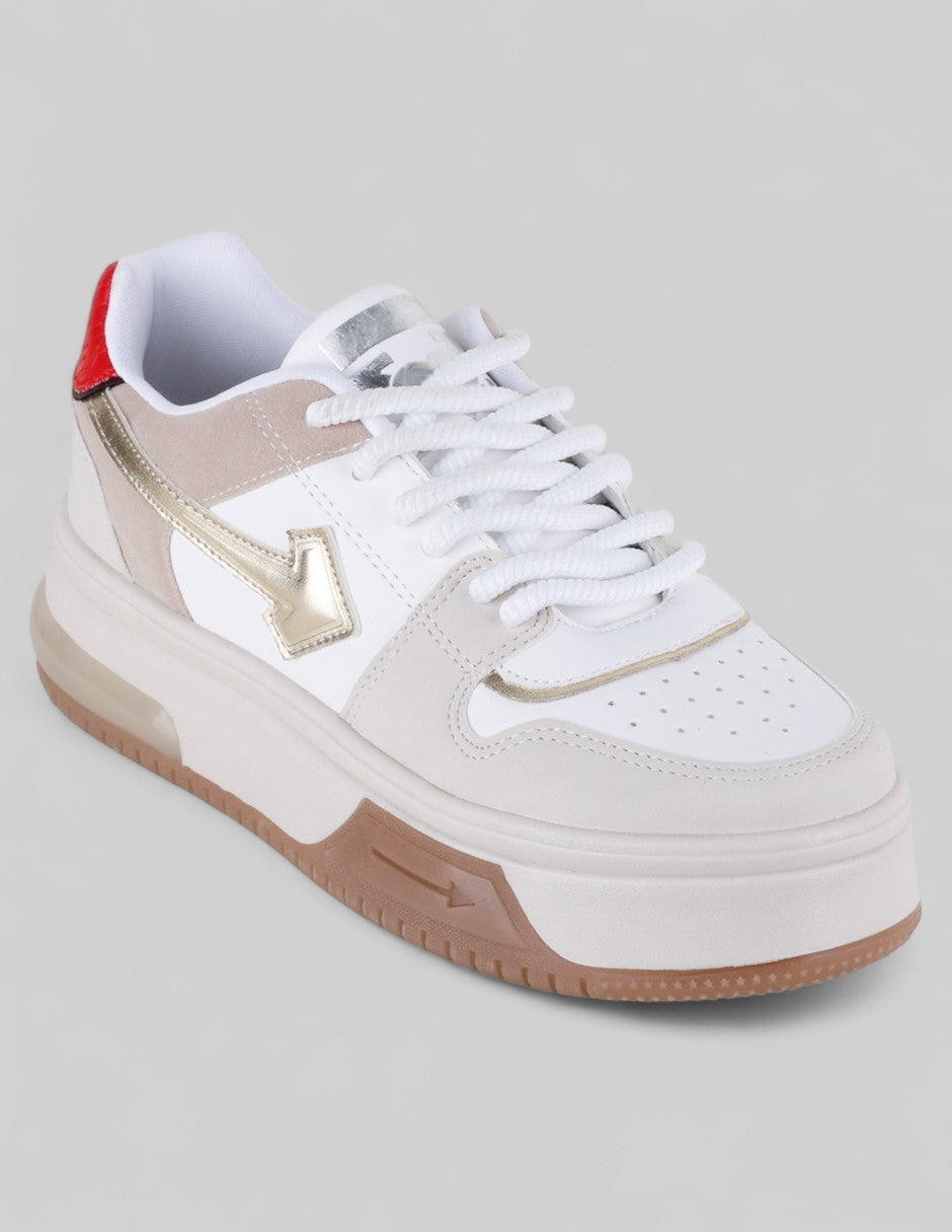 Tenis con cordones Exterior Piel vegana Color Beige Para Mujer De RBCOLLECTION