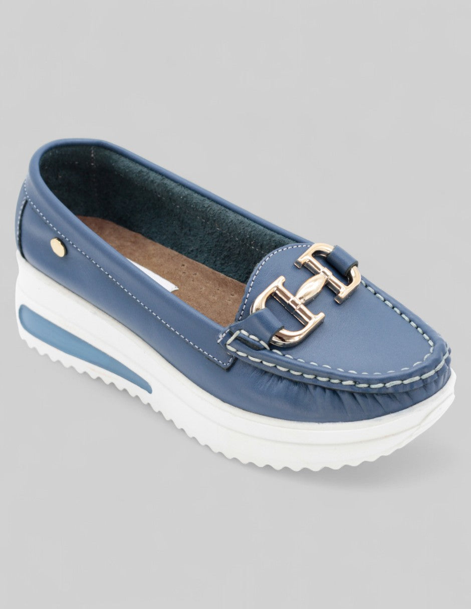 Mocasines Exterior Piel Color Azul Para Mujer De RBCOLLECTION