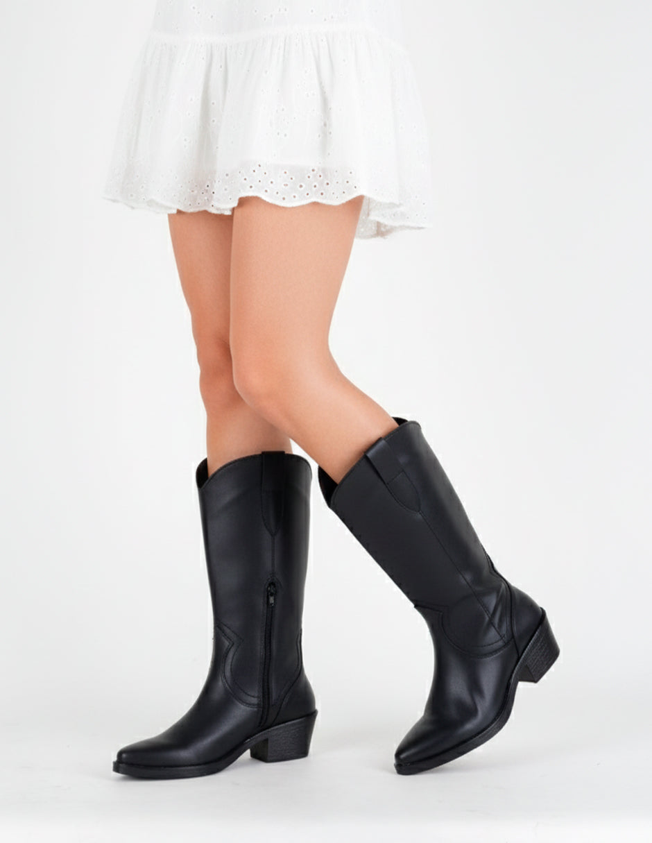 Botas tipo western West en Piel vegana – Negro