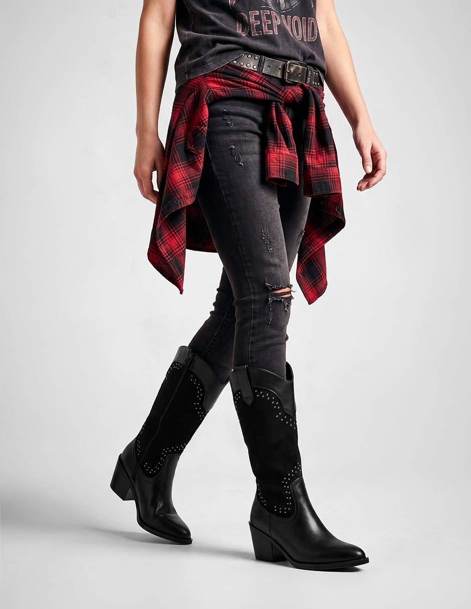 Botas tipo western West en Piel vegana – Negro