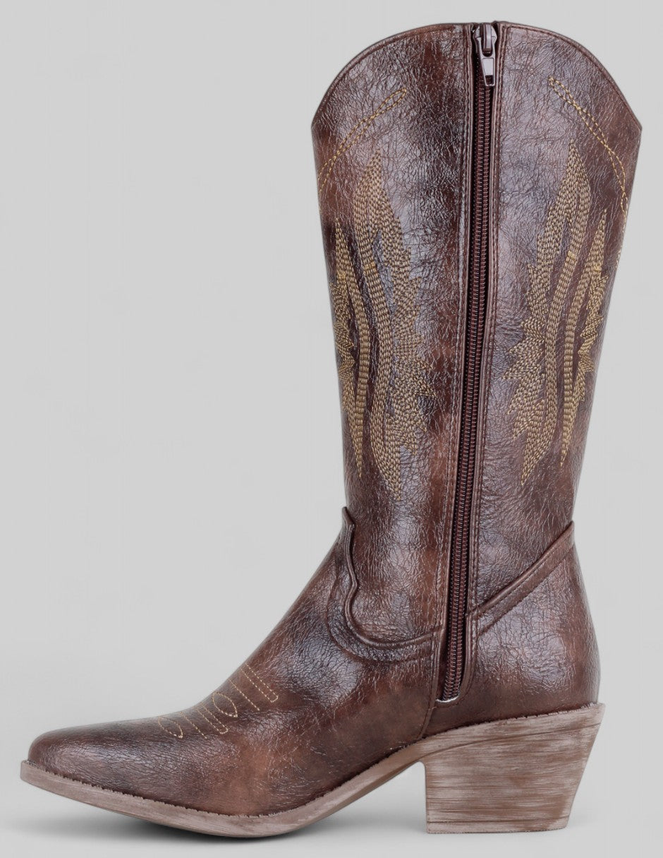 Botas tipo western West en Piel vegana – Café