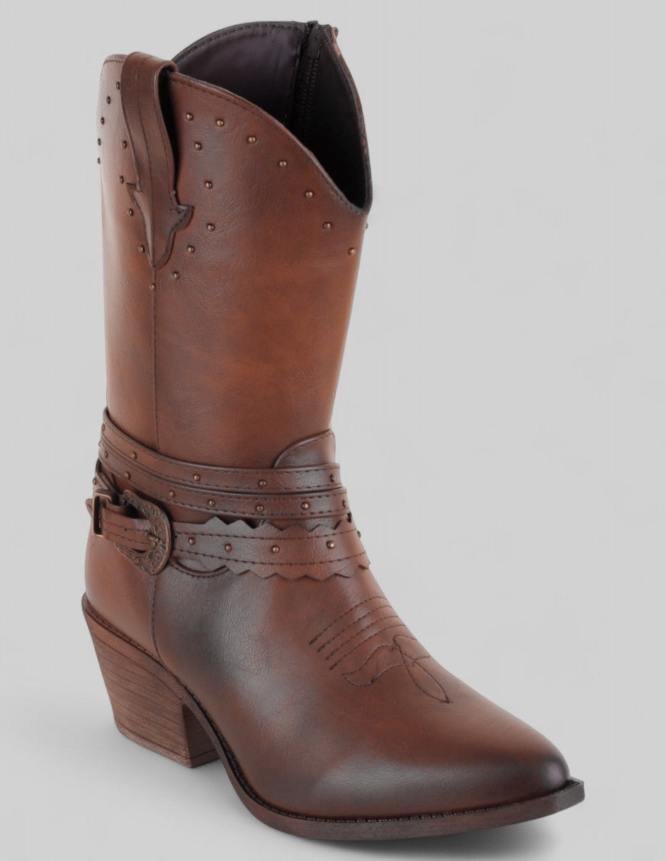 Botas tipo western Exterior Piel vegana Color Café Para Mujer De RBCOLLECTION