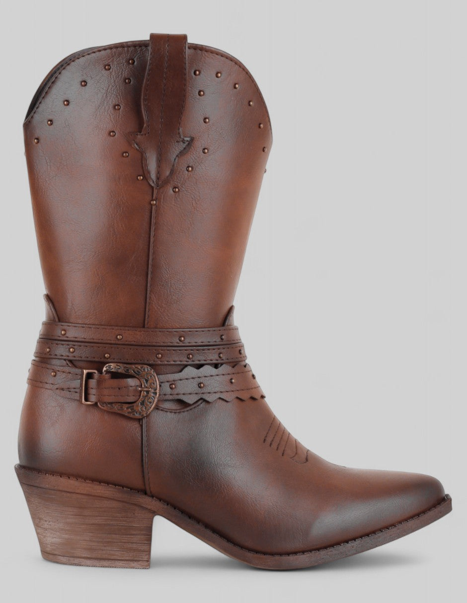 Botas tipo western West en Piel vegana – Café