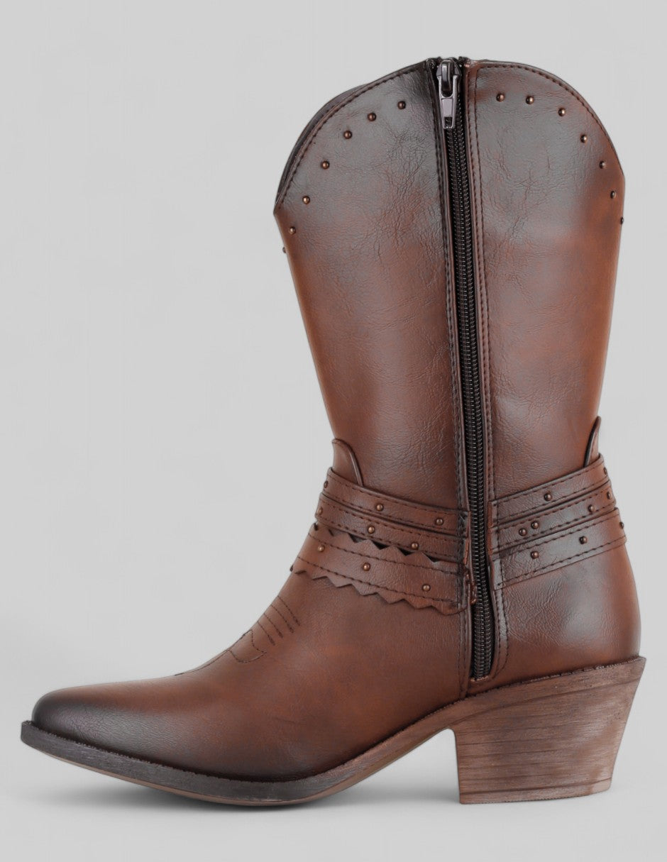 Botas tipo western West en Piel vegana – Café