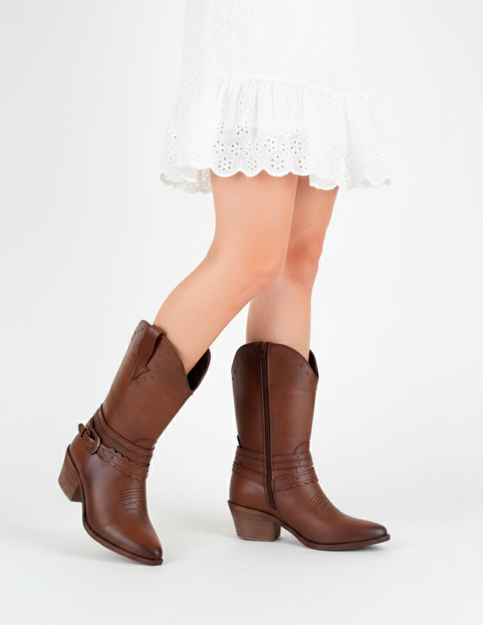 Botas tipo western West en Piel vegana – Café