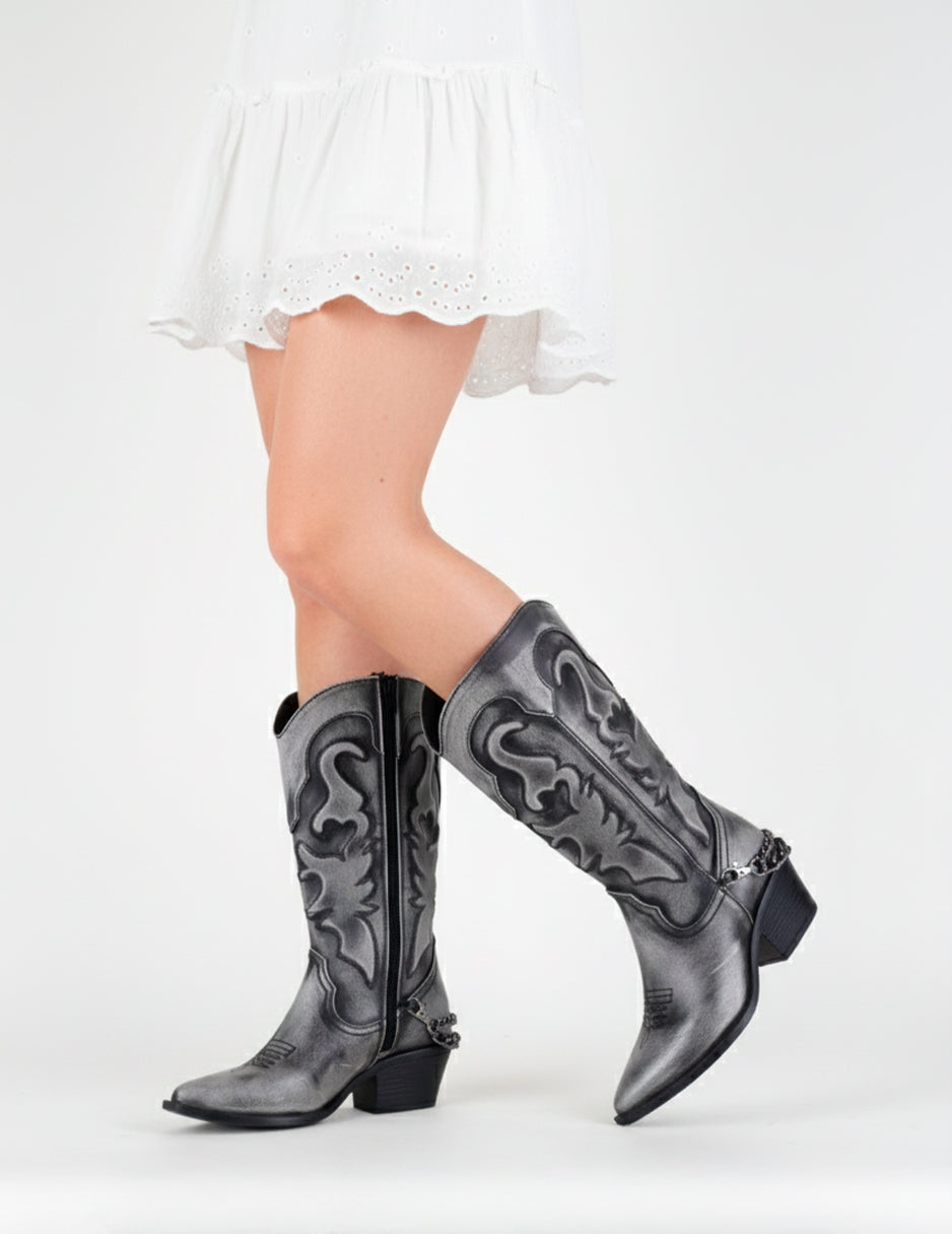 Botas tipo western West en Piel vegana – Negro