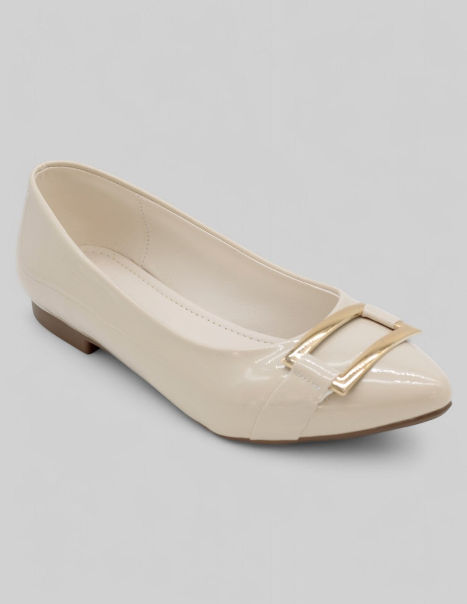 Flats puntales Exterior Charol Color Beige Para Mujer De RBCOLLECTION