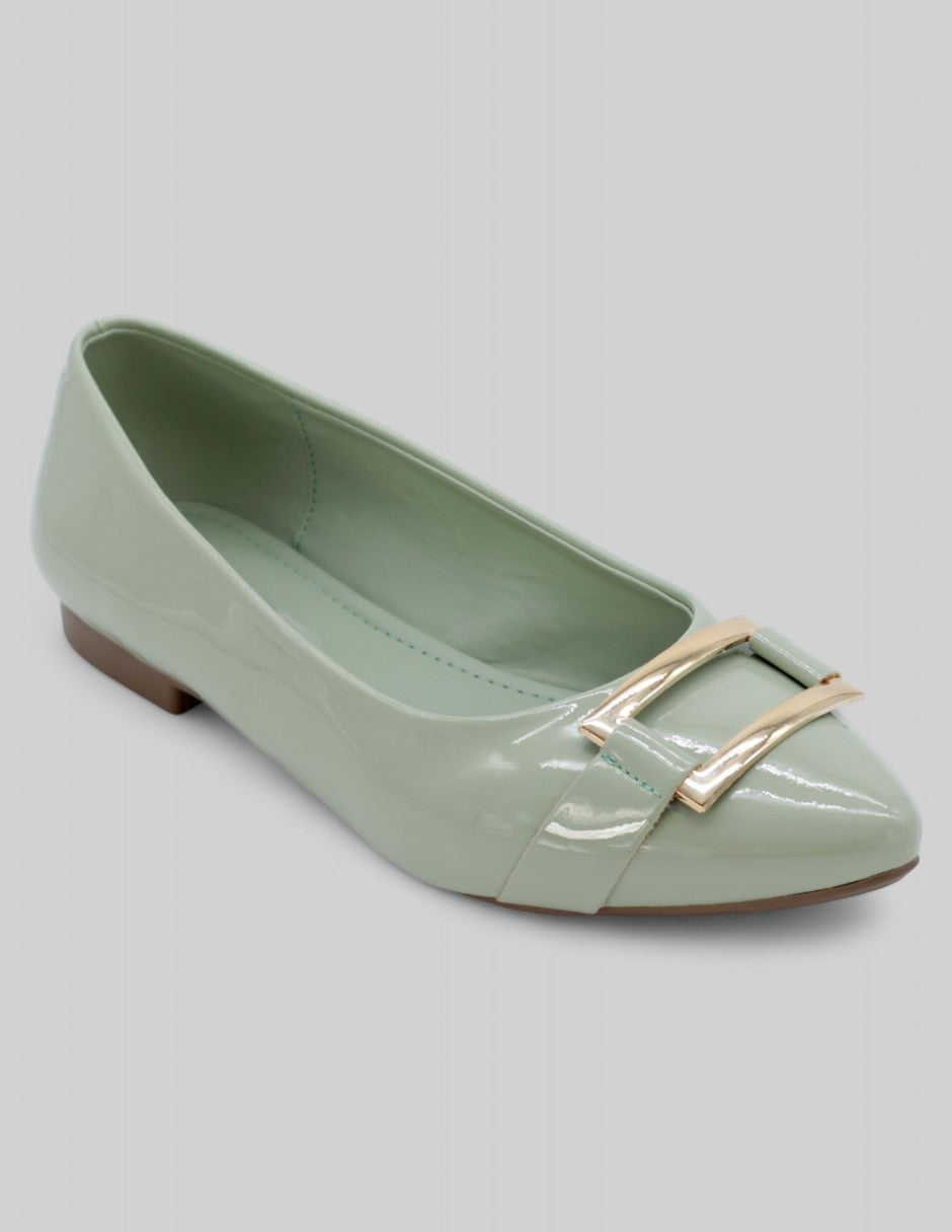 Flats puntales Exterior Charol Color Verde Para Mujer De RBCOLLECTION