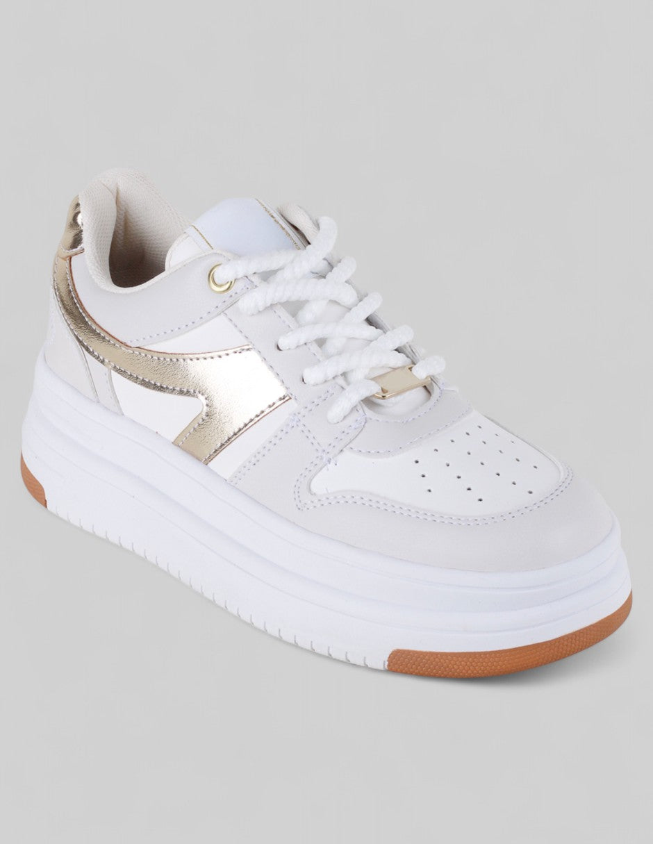 Tenis con cordones Exterior Piel vegana Color Beige Para Mujer De RBCOLLECTION