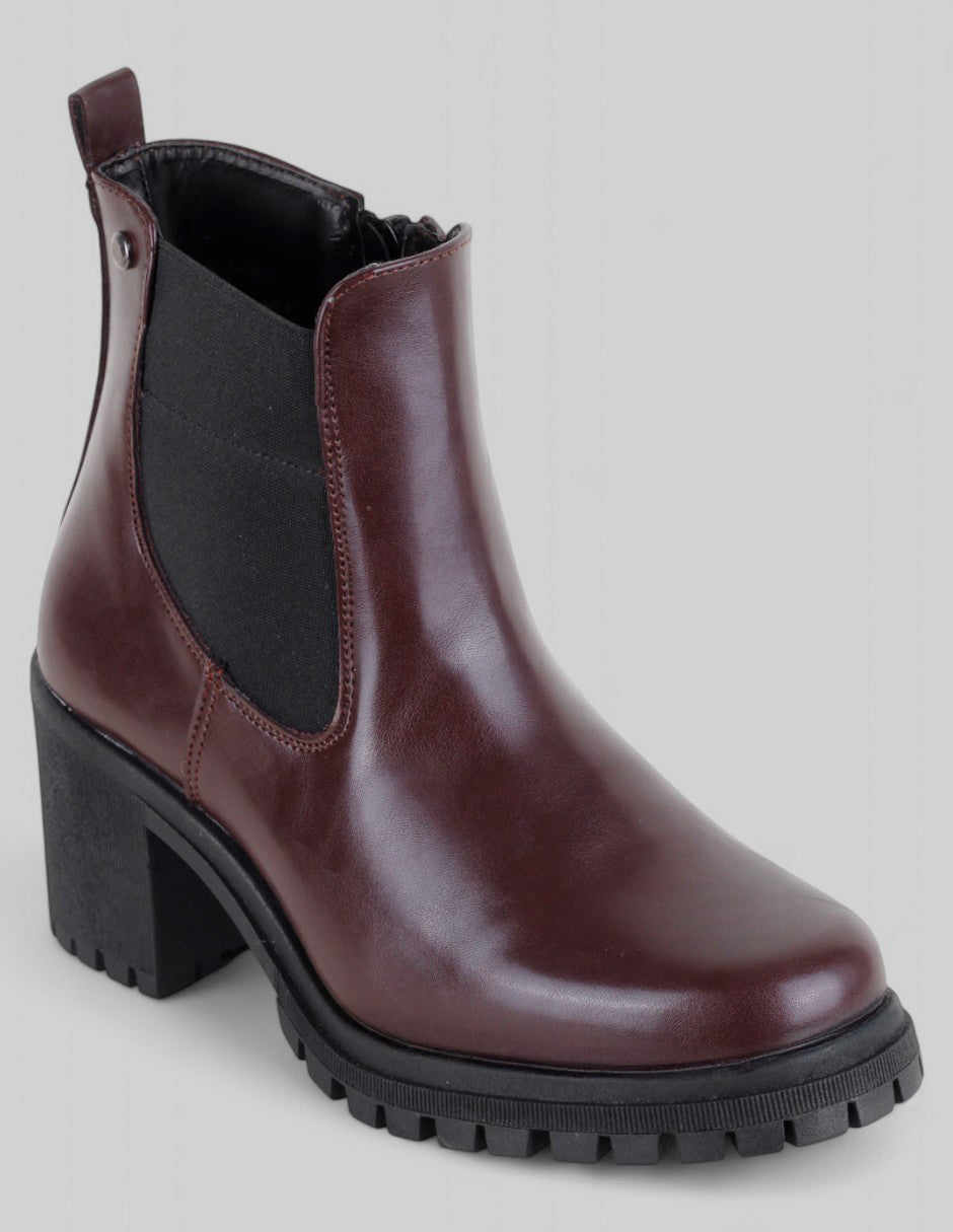 Botín con tacón Exterior Piel vegana Color Vino Para Mujer De RBCOLLECTION