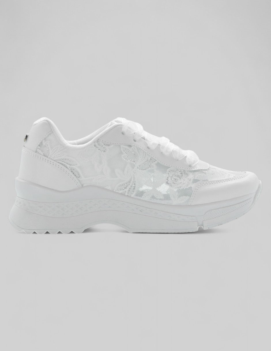 Tenis con cordones Aura en Textil – Blanco