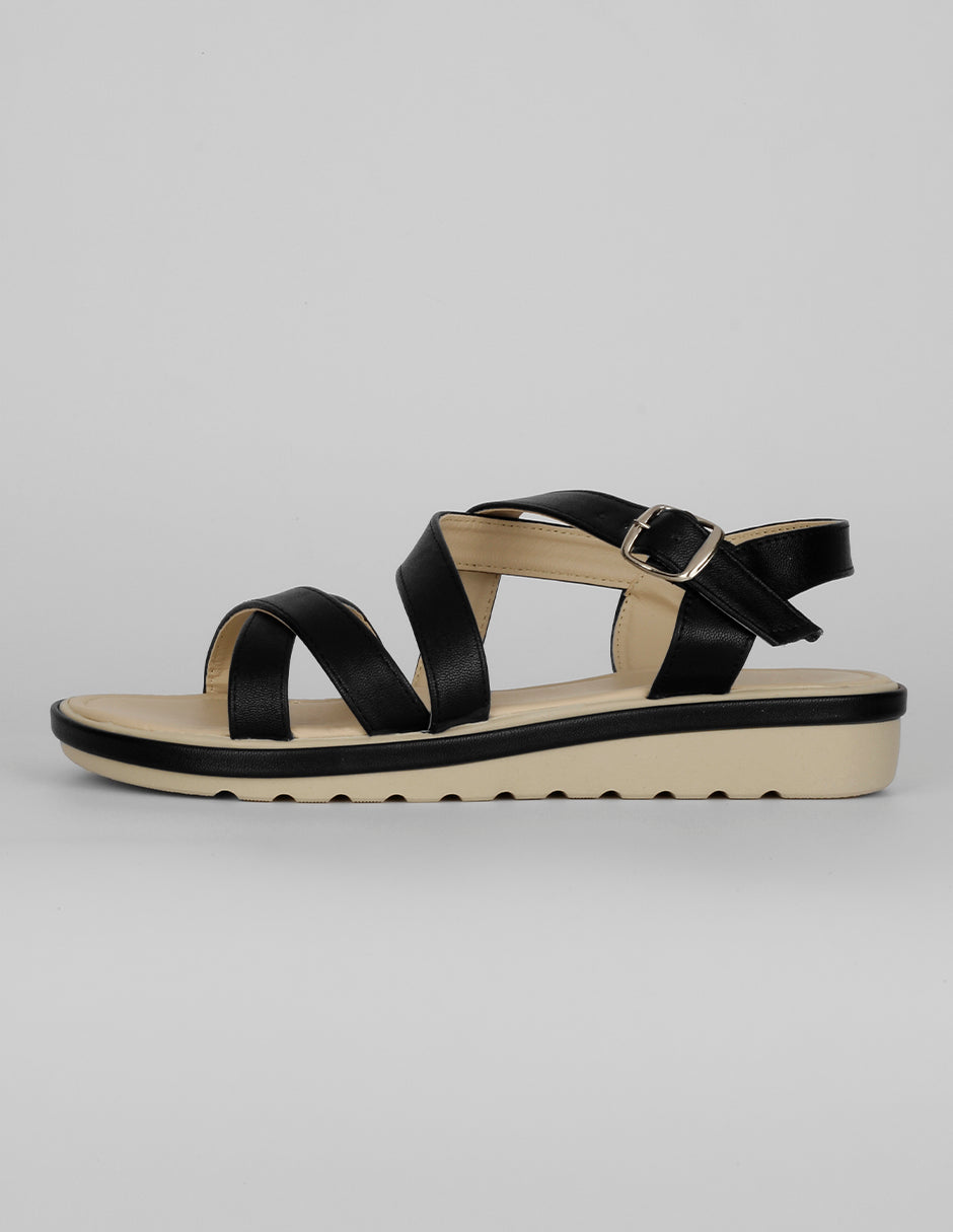 Sandalias de piso Exterior Piel vegana Color Negro Para Mujer De RBCOLLECTION